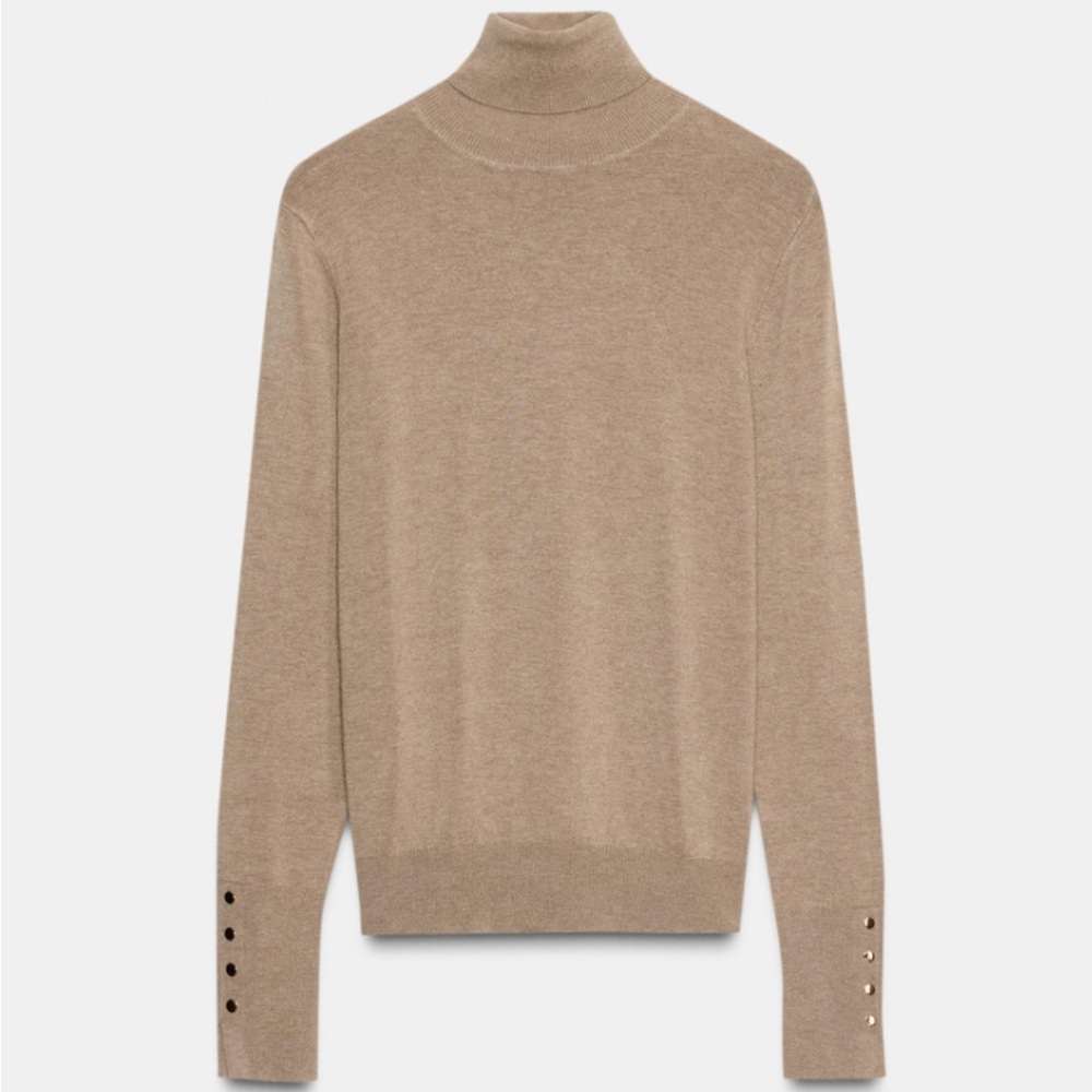 Zara Tan Turtleneck Sweater with Button Cuffs